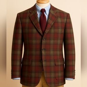 Mackinnon of Scotland 100% Wool Plaid Sport Coat Blazer XL Red Green Tartan